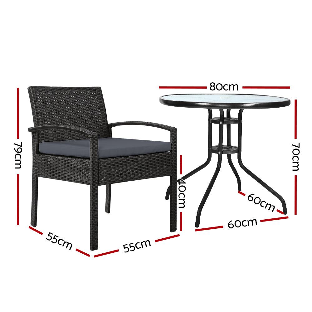 Outdoor Patio Furniture Dining Chairs Table Patio Bistro Wicker Set - Black