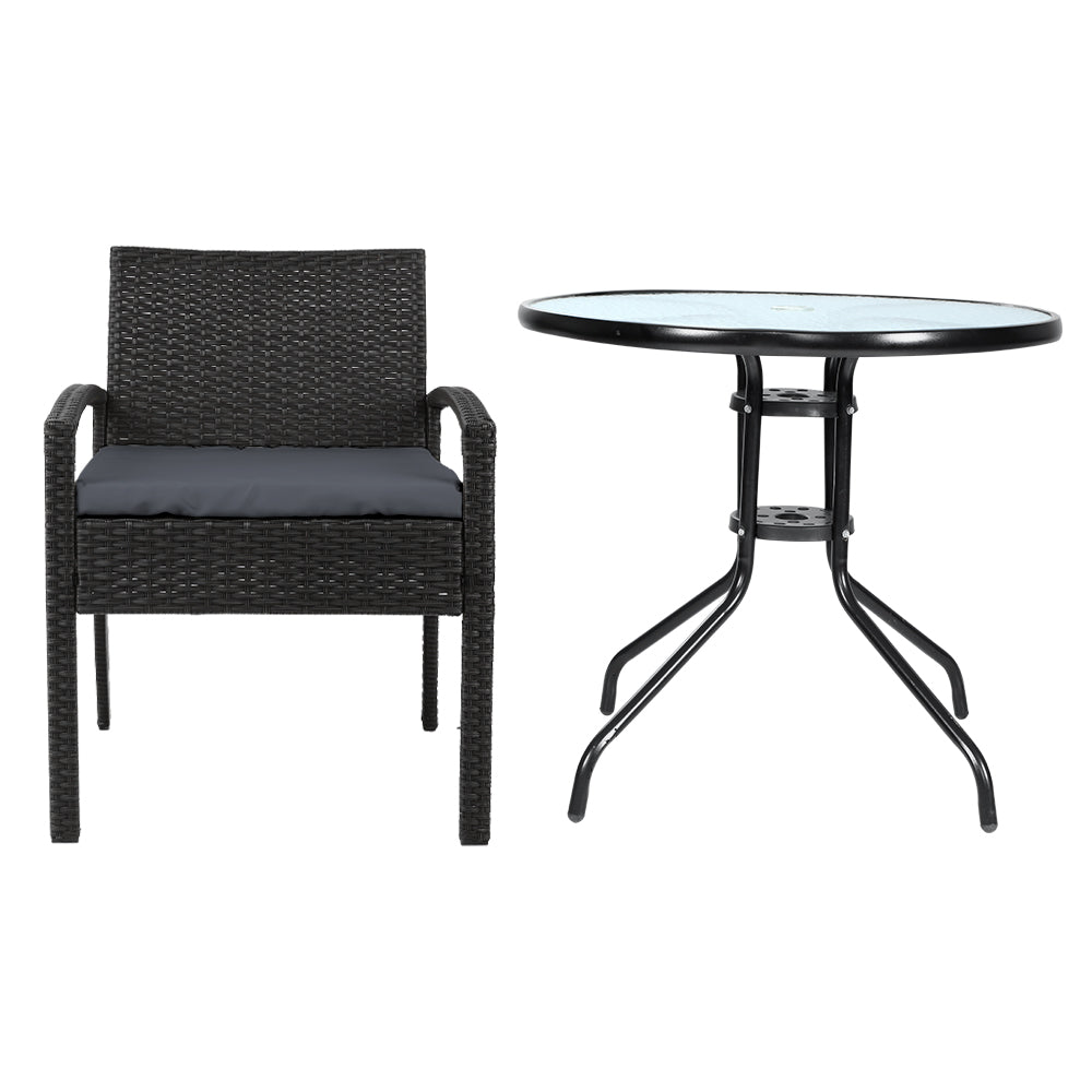Outdoor Patio Furniture Dining Chairs Table Patio Bistro Wicker Set - Black