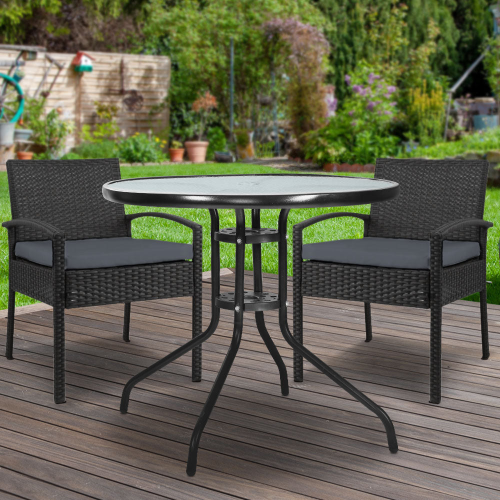 Outdoor Patio Furniture Dining Chairs Table Patio Bistro Wicker Set - Black