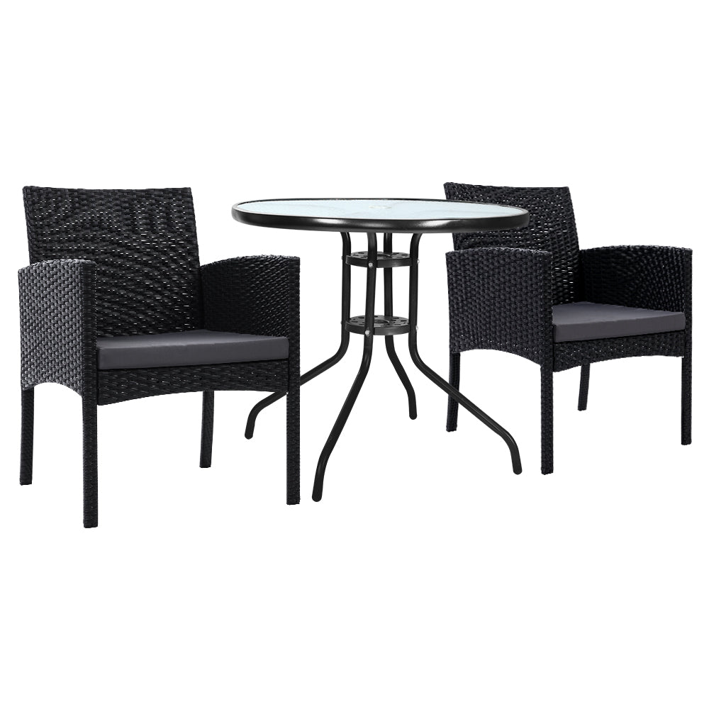 Garden Patio Furniture Dining Chairs Table Patio Bistro Wicker Set - Black