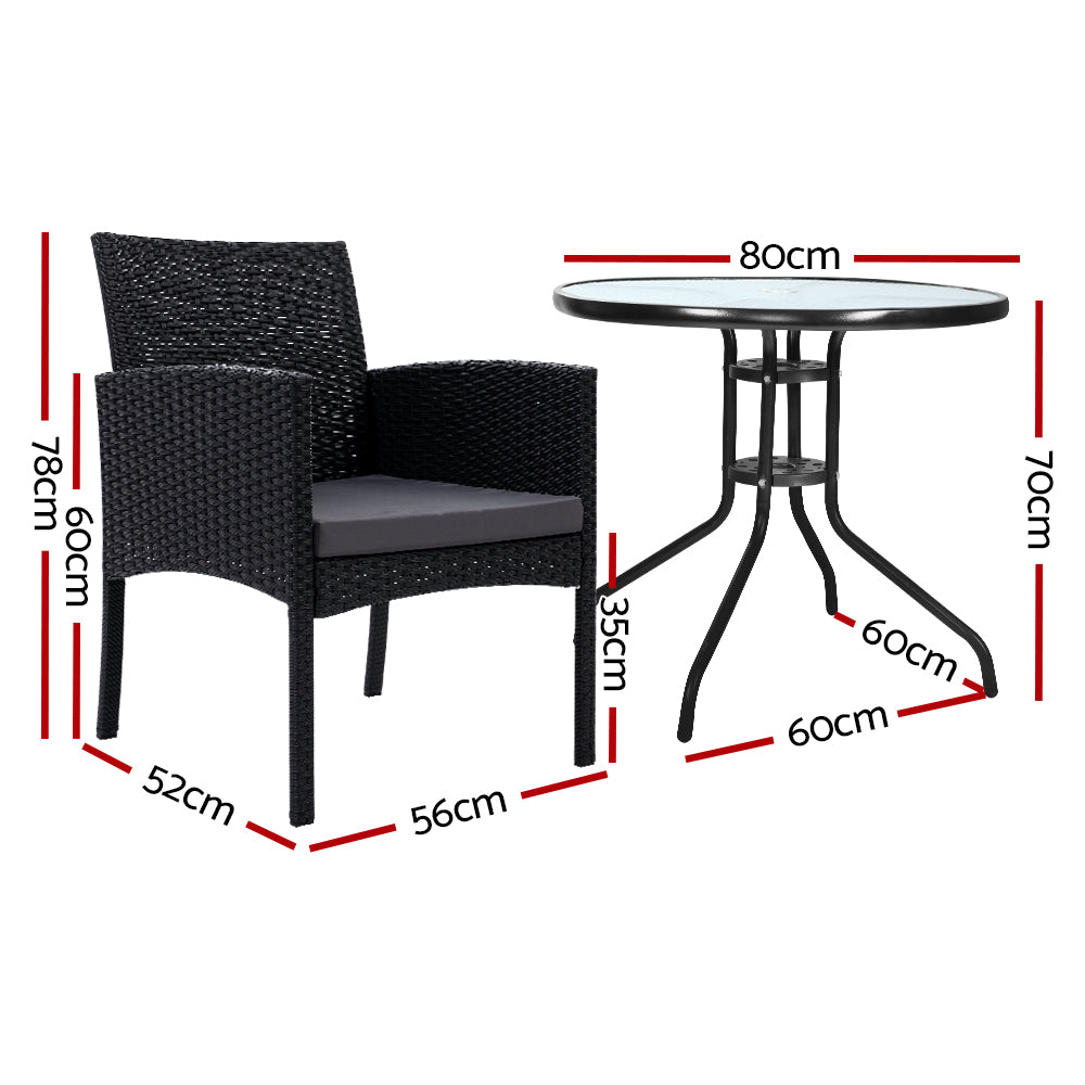 Garden Patio Furniture Dining Chairs Table Patio Bistro Wicker Set - Black