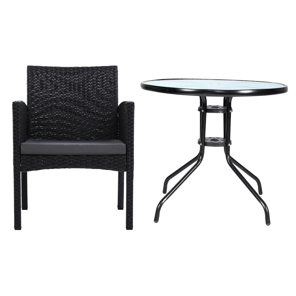 Garden Patio Furniture Dining Chairs Table Patio Bistro Wicker Set - Black