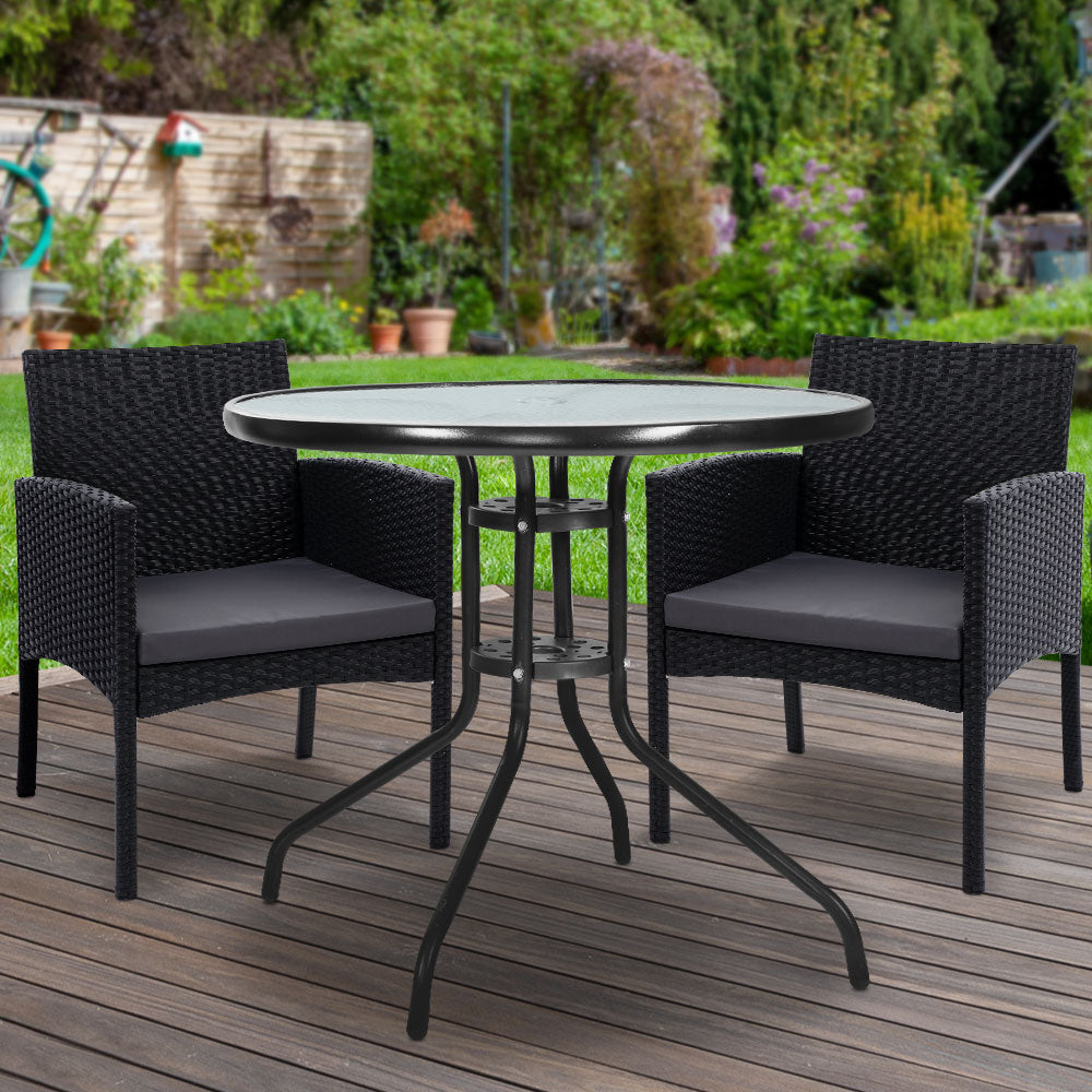 Garden Patio Furniture Dining Chairs Table Patio Bistro Wicker Set - Black