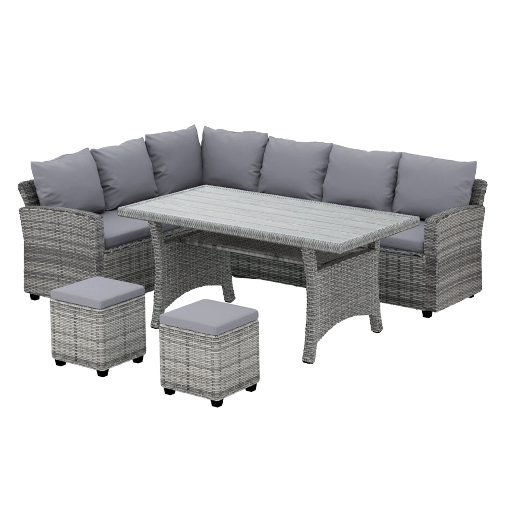 Outdoor Dining Wicker Furniture Lounge Sofa Set - 8 Seater