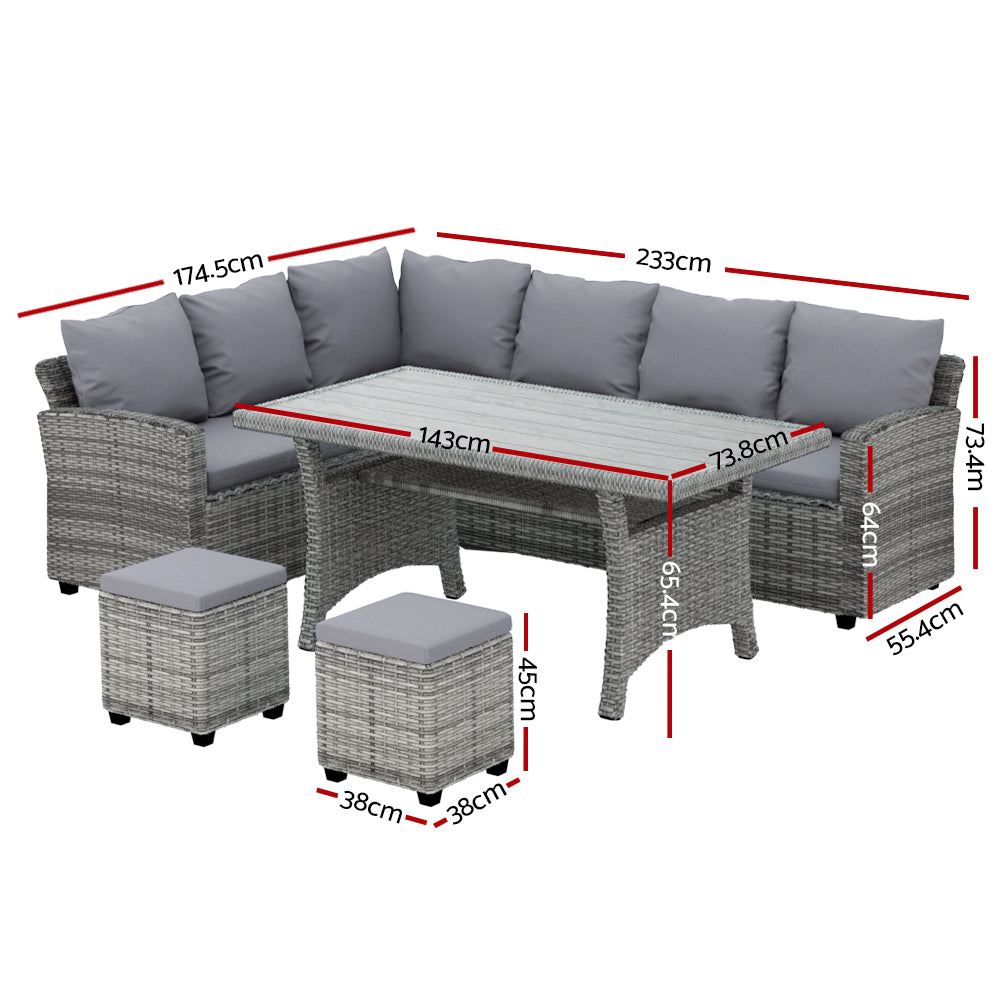 Outdoor Dining Wicker Furniture Lounge Sofa Set - 8 Seater