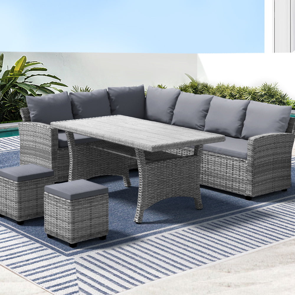Outdoor Dining Wicker Furniture Lounge Sofa Set - 8 Seater