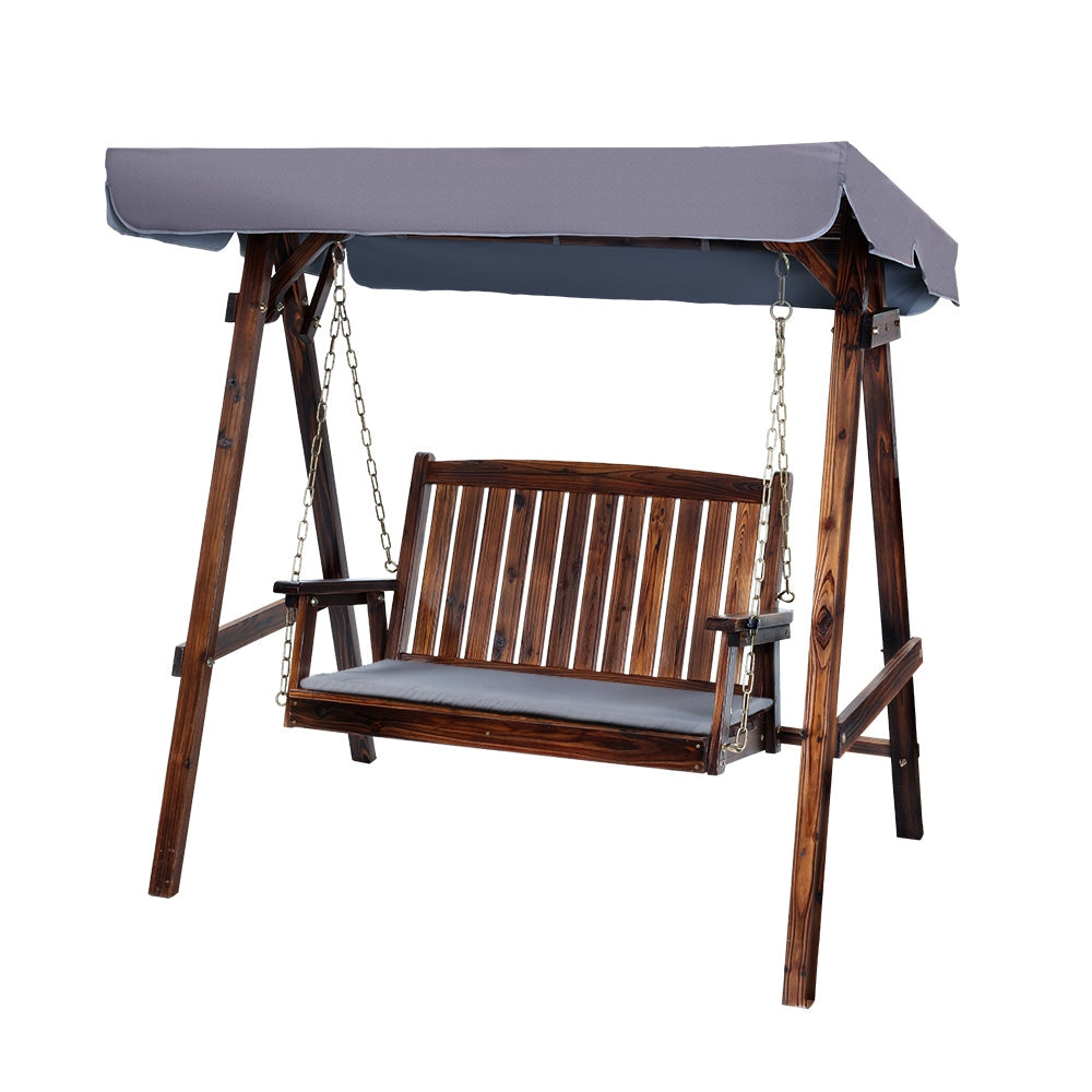 Wooden Swing Chair Garden Bench Outdoor Canopy 2 Seater - Natural