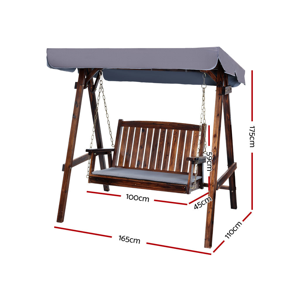 Wooden Swing Chair Garden Bench Outdoor Canopy 2 Seater - Natural