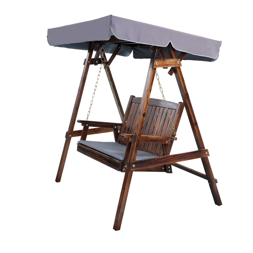 Wooden Swing Chair Garden Bench Outdoor Canopy 2 Seater - Natural