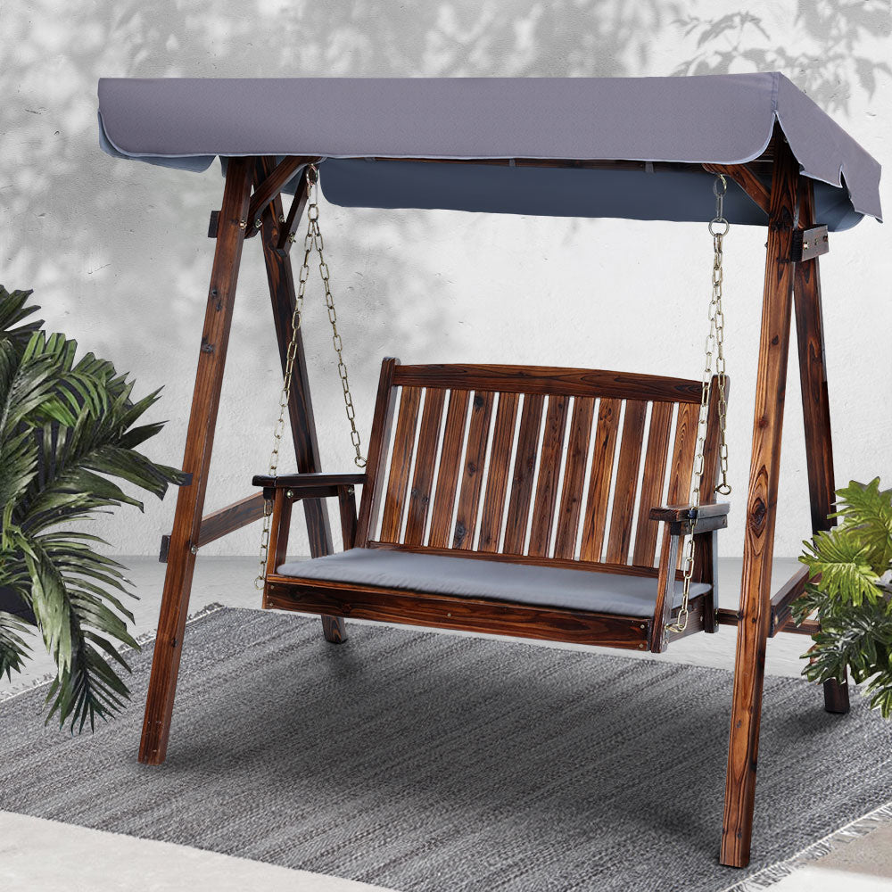 Wooden Swing Chair Garden Bench Outdoor Canopy 2 Seater - Natural