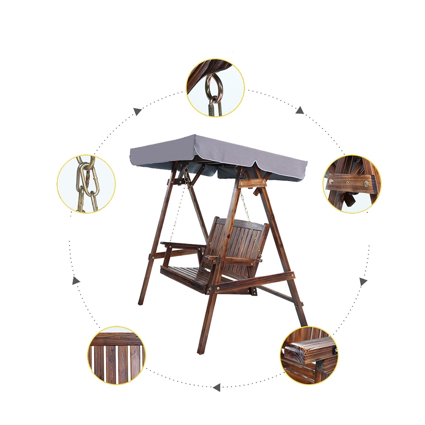 Wooden Outdoor Swing Chair with Canopy Garden Bench Furniture