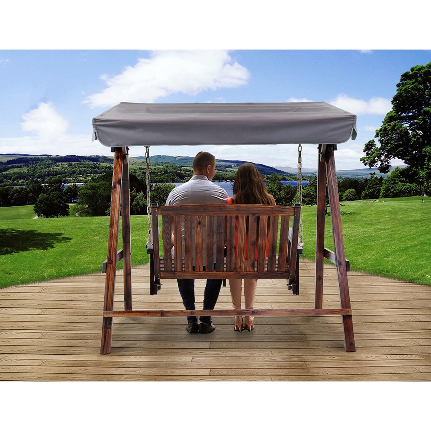 Wooden Outdoor Swing Chair with Canopy Garden Bench Furniture