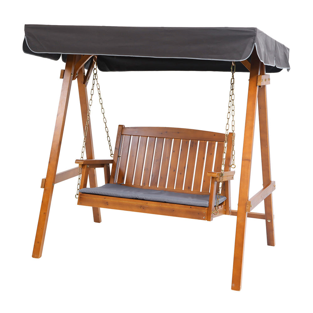 Wooden Swing Chair Garden Bench Outdoor Canopy 2 Seater - Natural