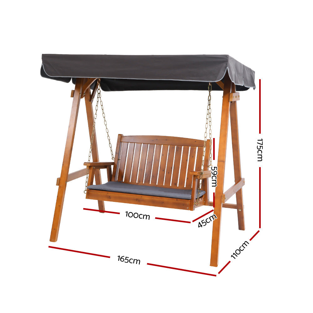 Wooden Swing Chair Garden Bench Outdoor Canopy 2 Seater - Natural