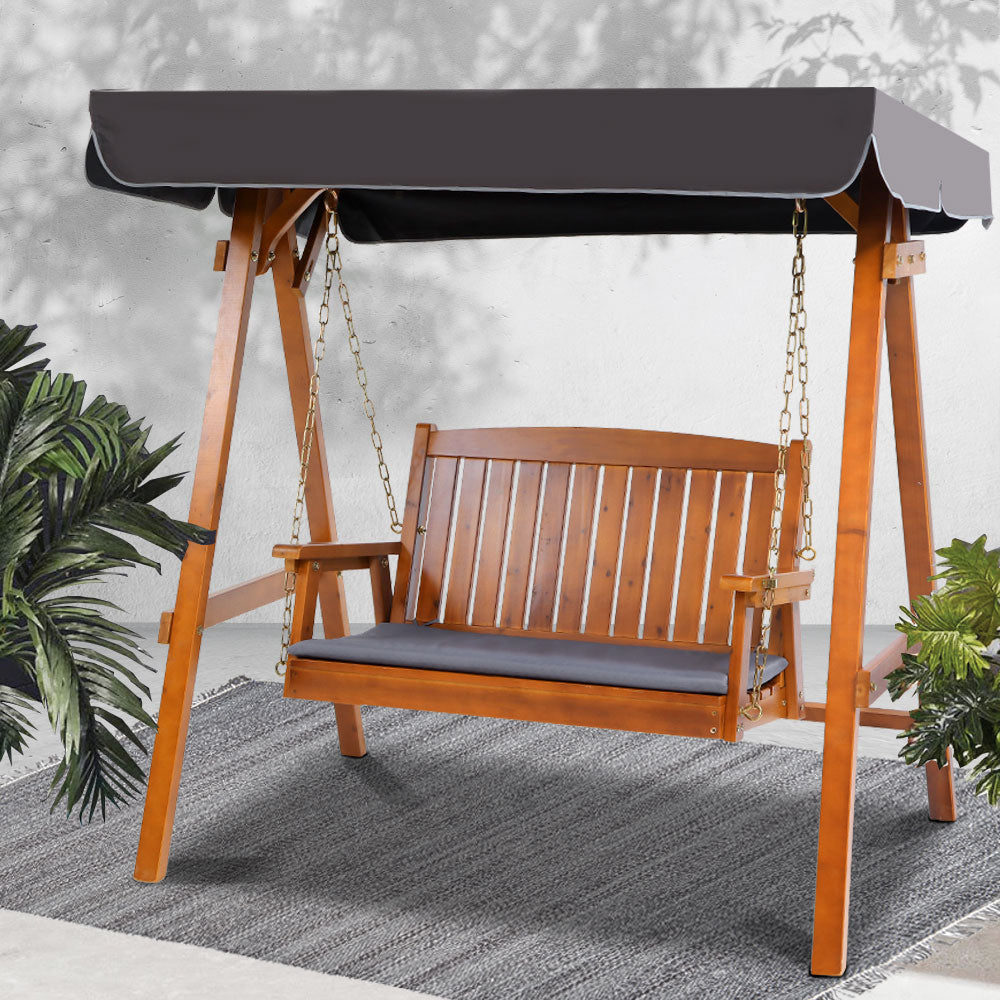 Wooden Swing Chair Garden Bench Outdoor Canopy 2 Seater - Natural