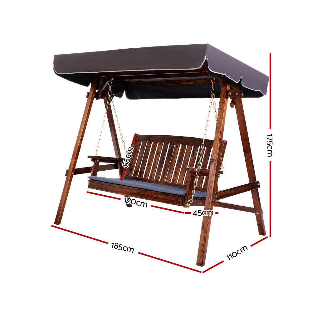 Wooden Swing Chair Canopy Outdoor Garden Bench - Brown