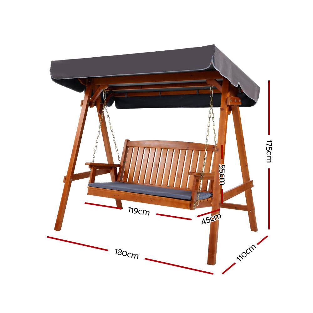 Wooden Swing Chair Canopy Outdoor Garden Bench - Brown