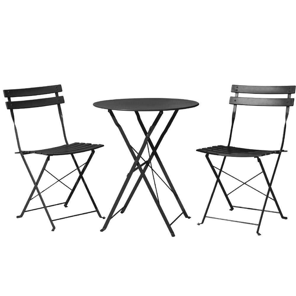 Garden Folding Patio Furniture Outdoor Table and Chairs Bistro Set - Black
