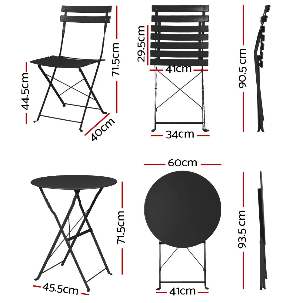 Garden Folding Patio Furniture Outdoor Table and Chairs Bistro Set - Black
