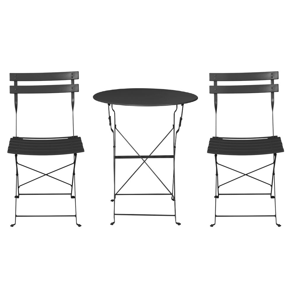 Garden Folding Patio Furniture Outdoor Table and Chairs Bistro Set - Black