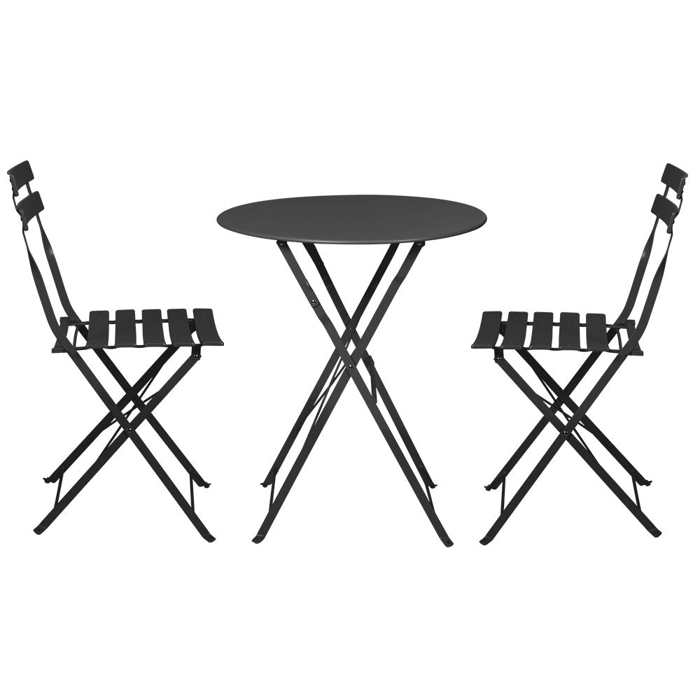 Garden Folding Patio Furniture Outdoor Table and Chairs Bistro Set - Black