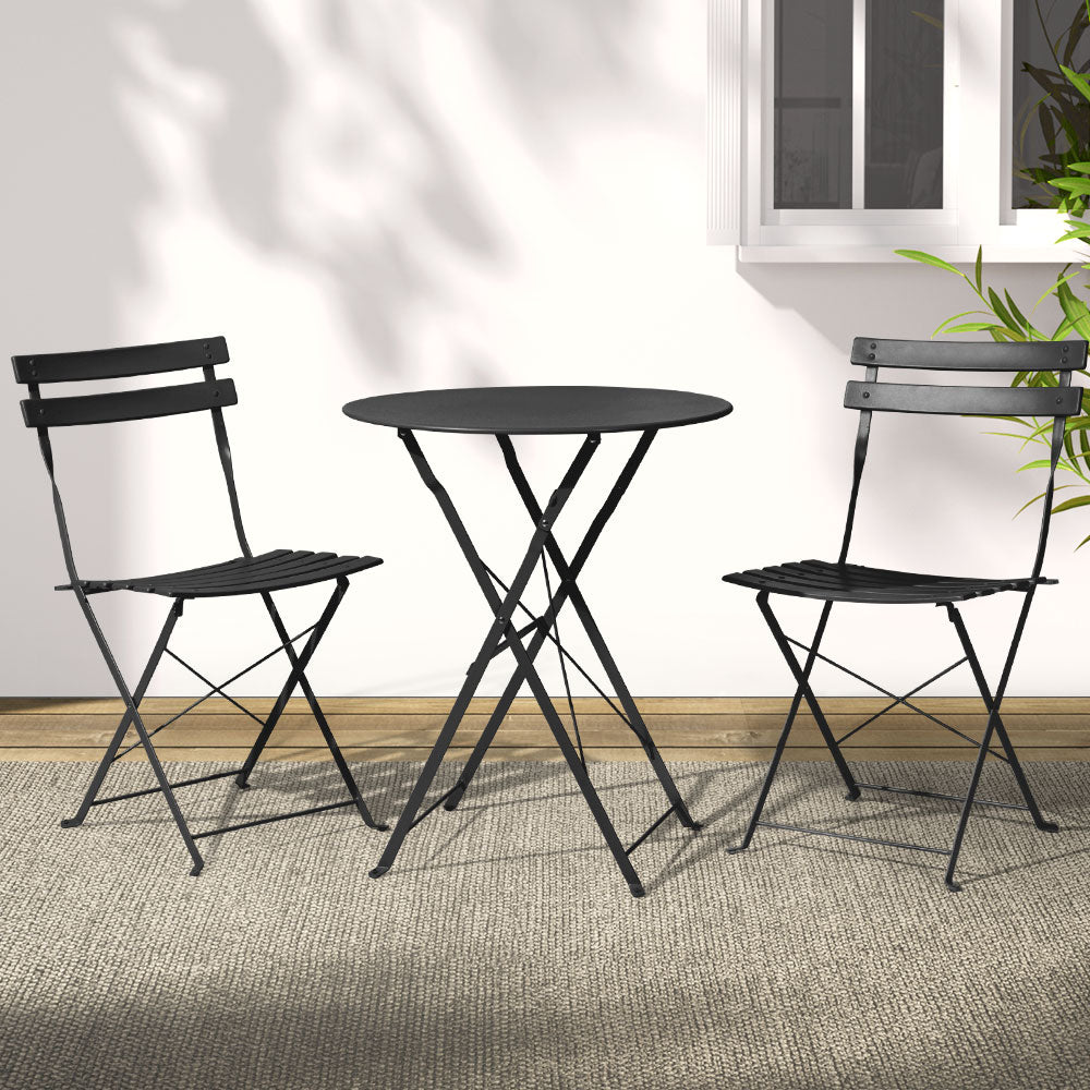 Garden Folding Patio Furniture Outdoor Table and Chairs Bistro Set - Black