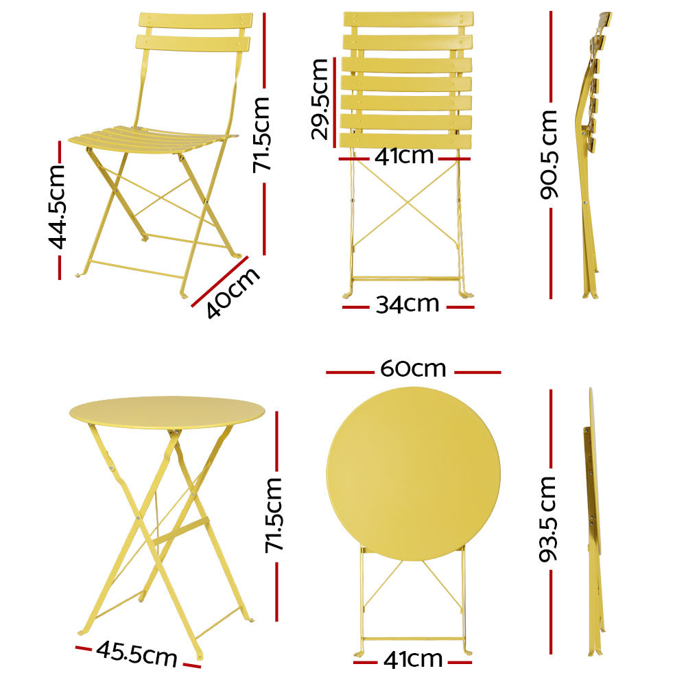 Garden Folding Patio Furniture Outdoor Table and Chairs Bistro Set - Yellow