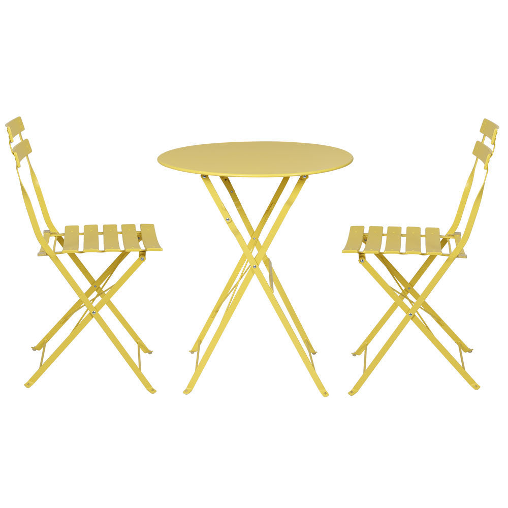 Garden Folding Patio Furniture Outdoor Table and Chairs Bistro Set - Yellow