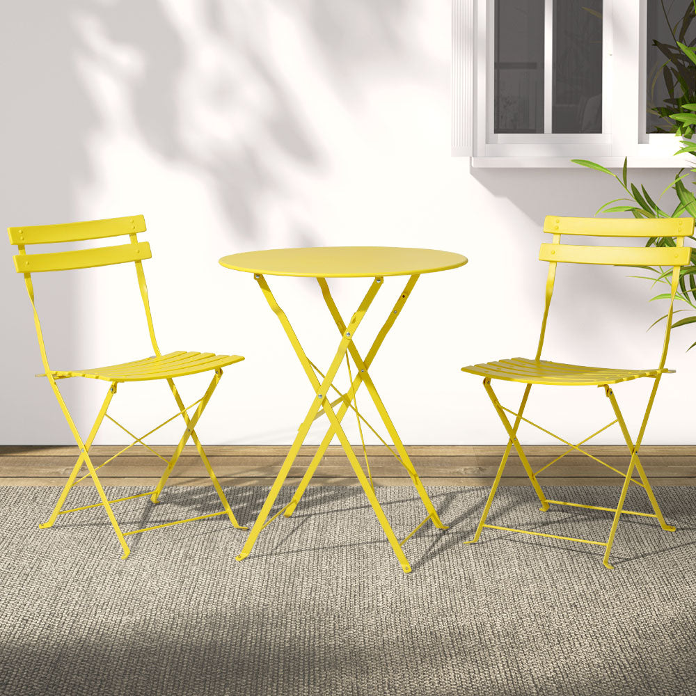 Garden Folding Patio Furniture Outdoor Table and Chairs Bistro Set - Yellow