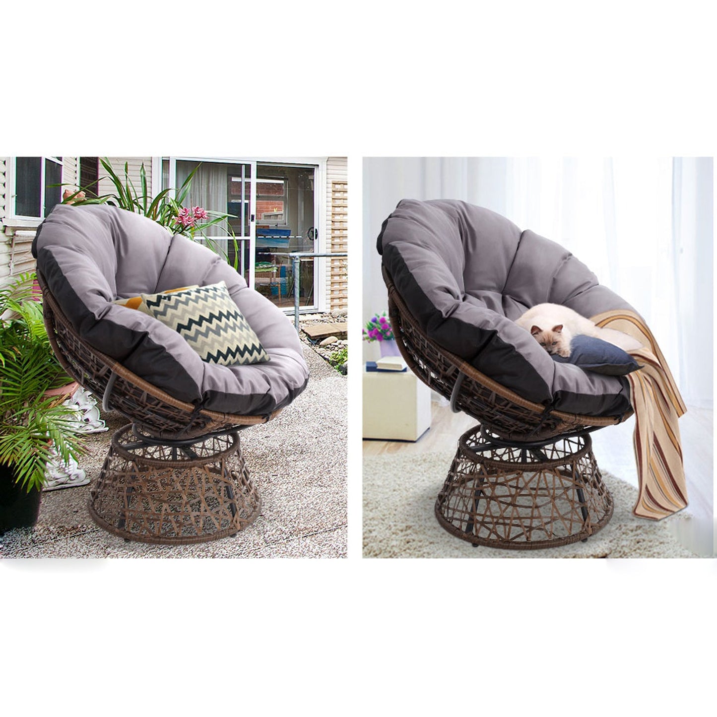Outdoor Chairs Table Lounge Set - Brown