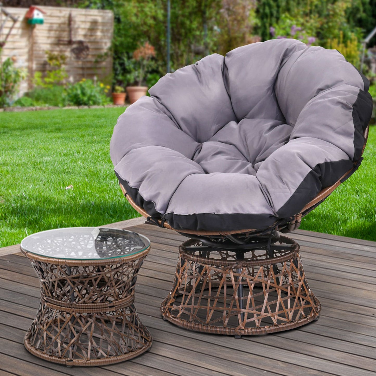 Outdoor Chairs Table Lounge Set - Brown