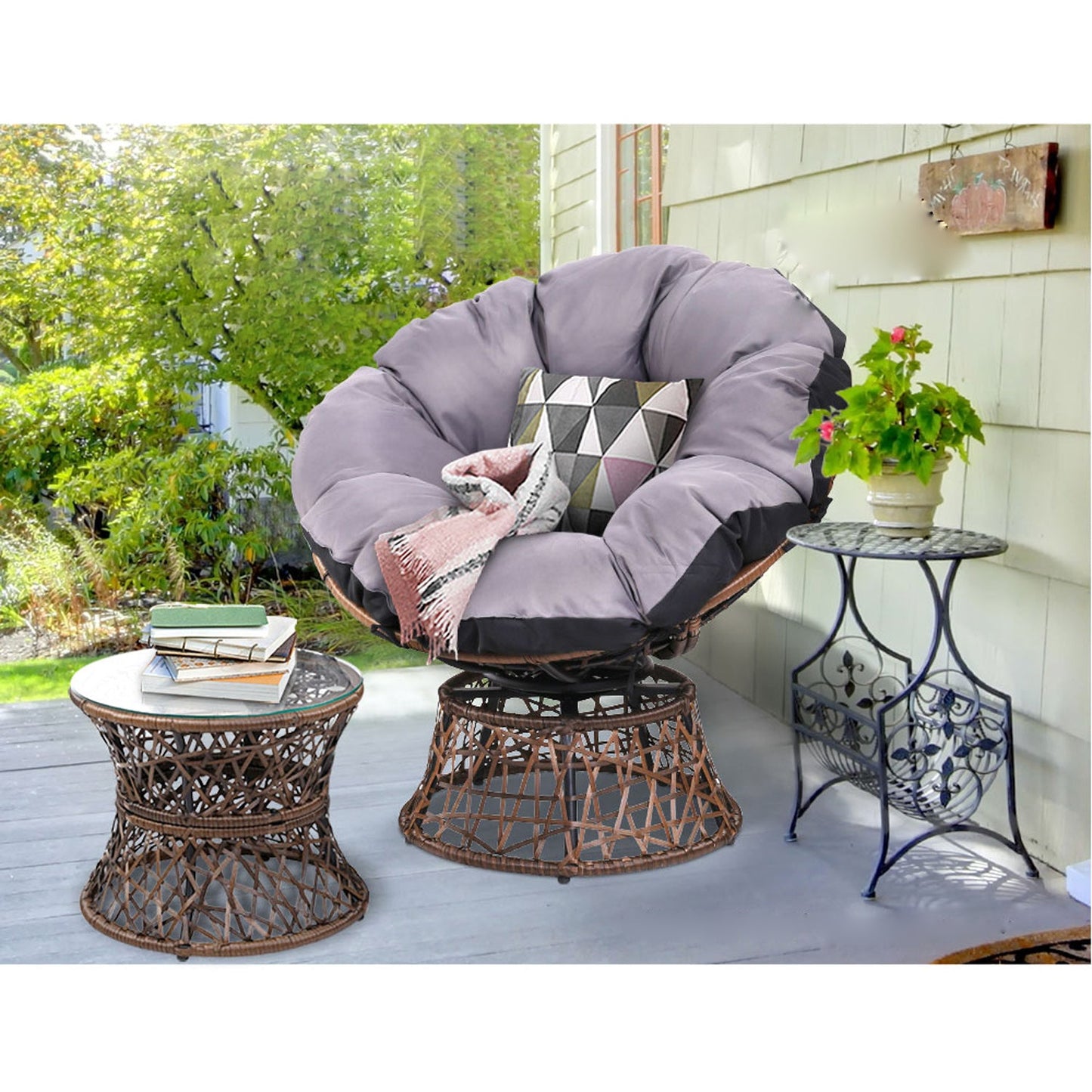 Outdoor Chairs Table Lounge Set - Brown