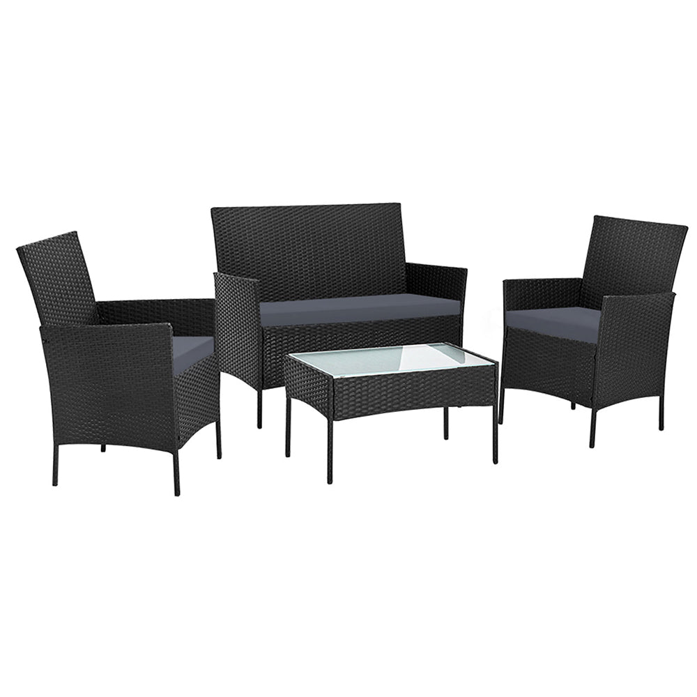 Outdoor Wicker Patio Dining Lounge Set with Storage Cover - Black