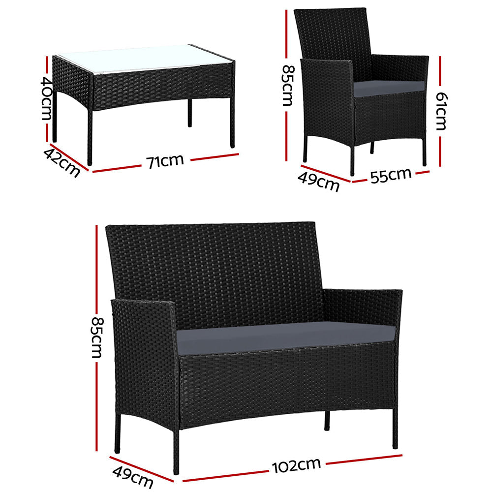 Outdoor Wicker Patio Dining Lounge Set with Storage Cover - Black