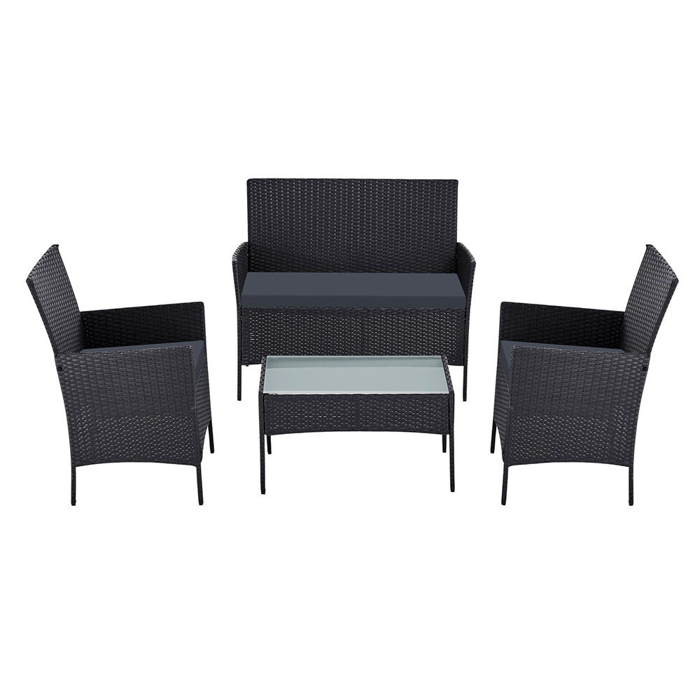 Outdoor Wicker Patio Dining Lounge Set with Storage Cover - Black