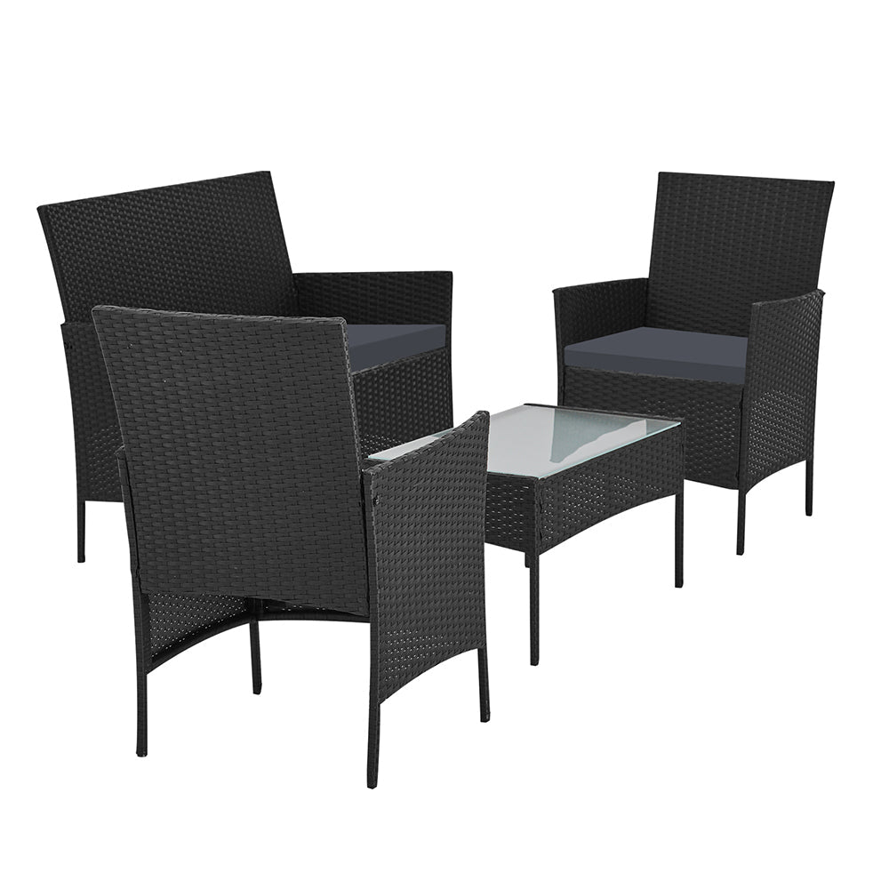 Outdoor Wicker Patio Dining Lounge Set with Storage Cover - Black