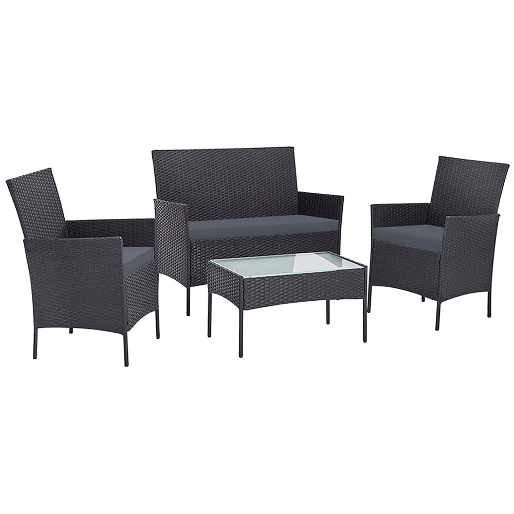 Outdoor Wicker Patio Dining Lounge Set with Storage Cover - Dark Grey