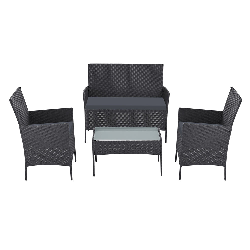 Outdoor Wicker Patio Dining Lounge Set with Storage Cover - Dark Grey