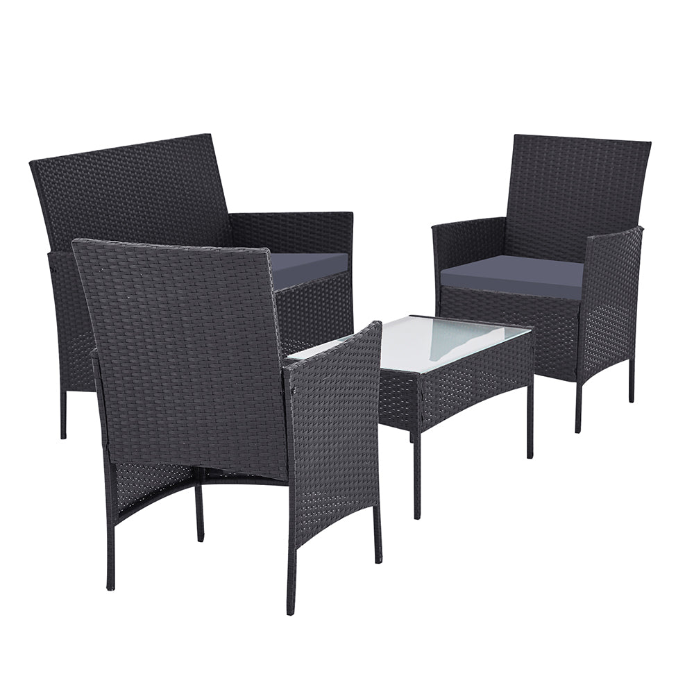 Outdoor Wicker Patio Dining Lounge Set with Storage Cover - Dark Grey