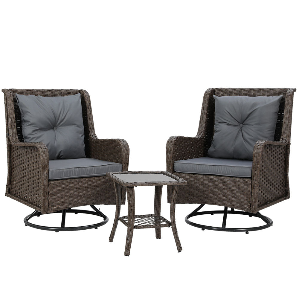 Outdoor Patio Furniture Swivel Chair Table Bistro Lounge Set - 3pcs