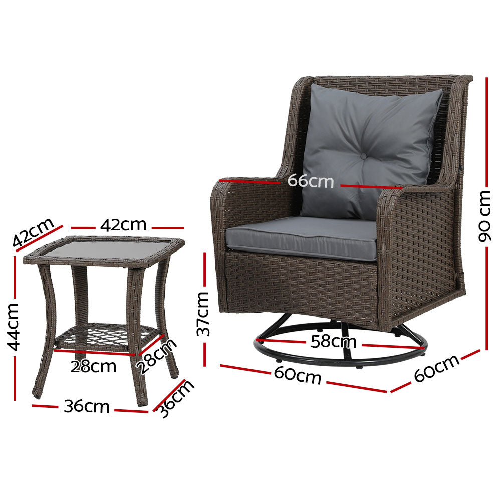Outdoor Patio Furniture Swivel Chair Table Bistro Lounge Set - 3pcs