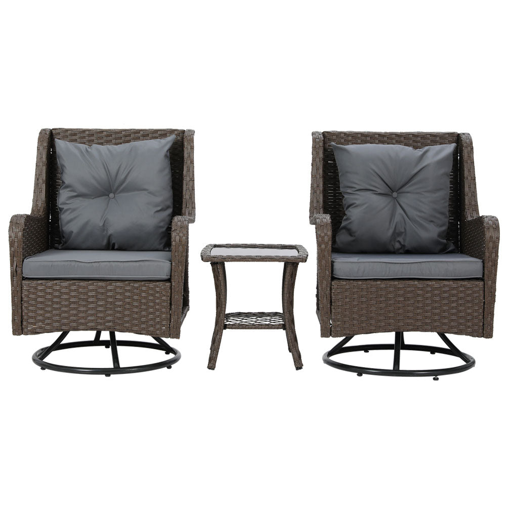 Outdoor Patio Furniture Swivel Chair Table Bistro Lounge Set - 3pcs