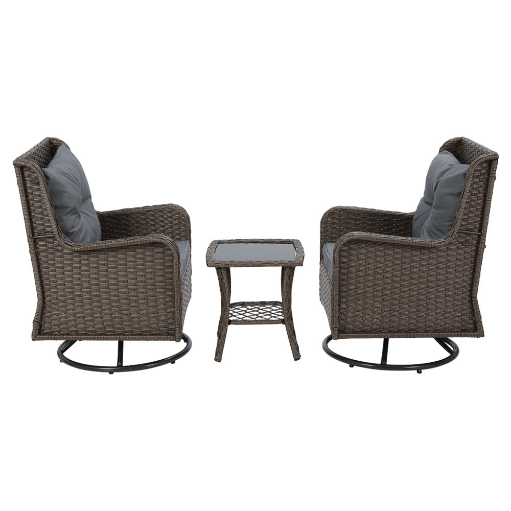 Outdoor Patio Furniture Swivel Chair Table Bistro Lounge Set - 3pcs