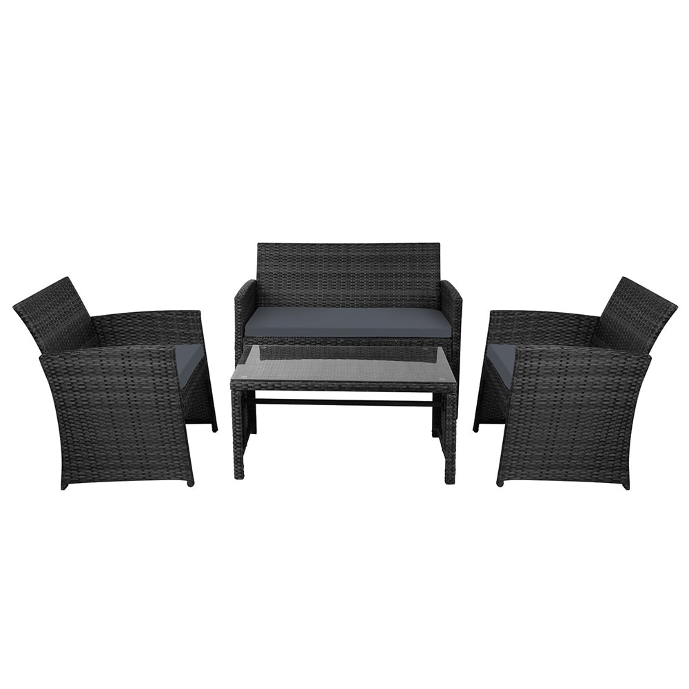Rattan Furniture Outdoor Lounge Set with Storage Cover - Black