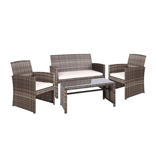 Rattan Furniture Outdoor Lounge Set with Storage Cover - Mixed Grey