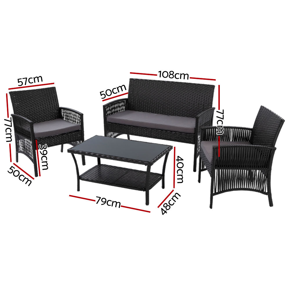 Outdoor Furniture Rattan Patio Lounge Dining Set - 4pcs