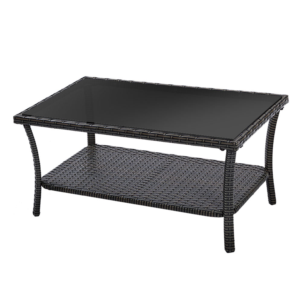 Outdoor Furniture Garden Rattan Patio Table Chairs Lounge Set - Black