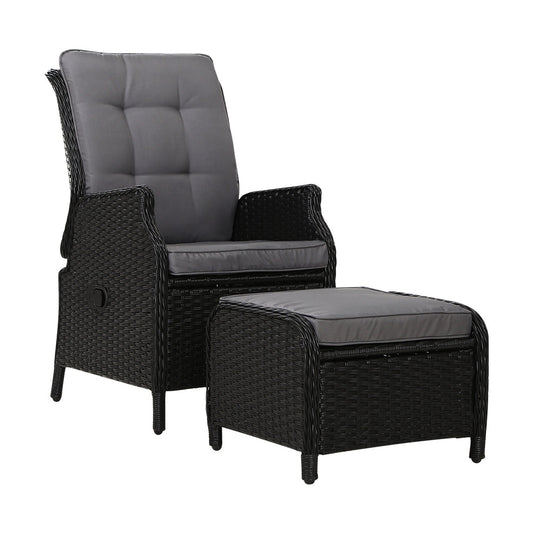 Recliner Chair Lounge Set Outdoor Furniture Patio Wicker Sofa - Grey