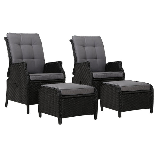 Recliner Chairs Sun Lounge Outdoor Patio Furniture Wicker Sofa - Set of 2