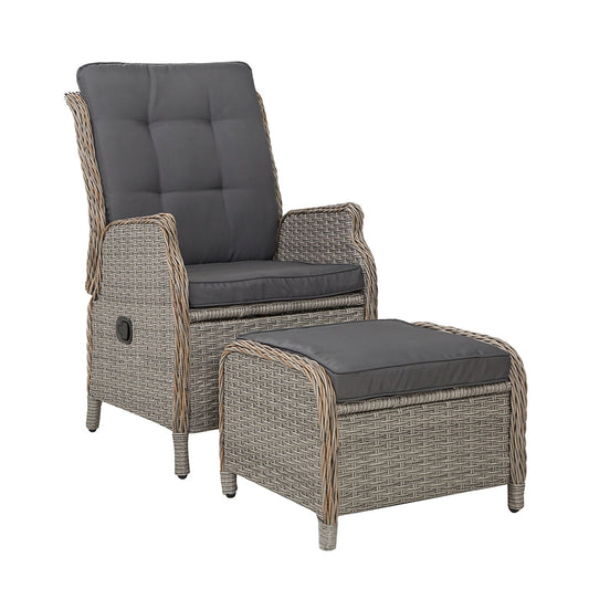 Recliner Chair Sun Lounge Outdoor Set Patio Furniture Wicker Sofa - Black